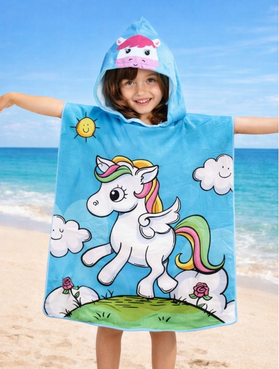 Kids Unicorn Patterned Hoodie Towel